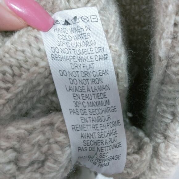 INIS CRAFTS IRELAND Merino Wool Oatmeal Button Down Hooded Cable Knit Sweater S - Picture 9 of 11